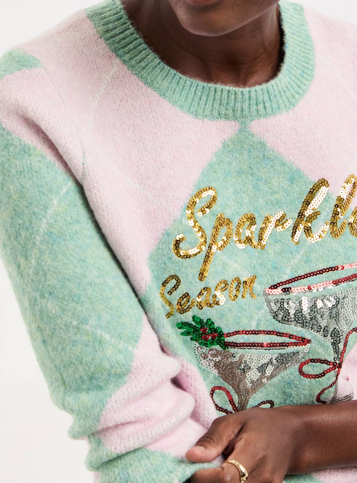JD WILLIAMS Sparkle Season Argyle Jumper 28-30 - Image 4